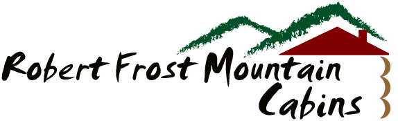 Logo for Robert Frost Mountain Cabins featuring stylized mountains and a cabin.
